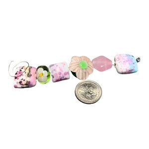 Handmade Lampwork Glass Beads Set with Floral & Pink/Blue Patterns